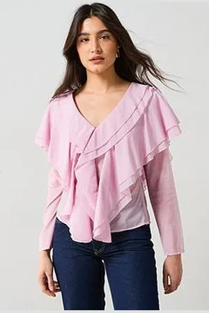 Very V Neck Romantic Ruffle Blouse