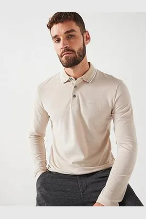 HUGO BOSS H-Pittman 141 Regular Fit Tipping Logo Oxford Long Sleeve Polo Shirt