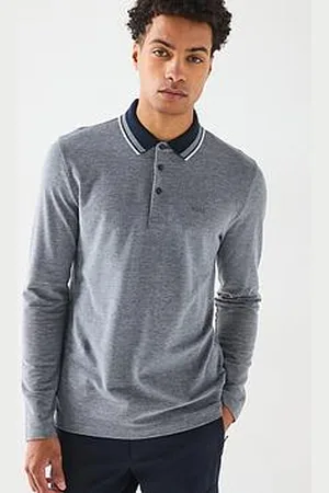 HUGO BOSS H-Pittman 141 Regular Fit Tipping Logo Oxford Long Sleeve Polo Shirt