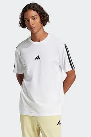 adidas Mens Essentials 3-Stripe Single Jersey T-Shirt - White