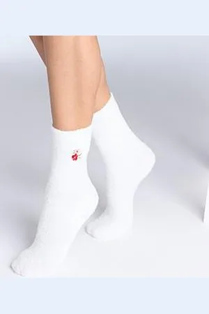 Boux Avenue Floral Emb Cosy Ankle Sock -Ivory Mix