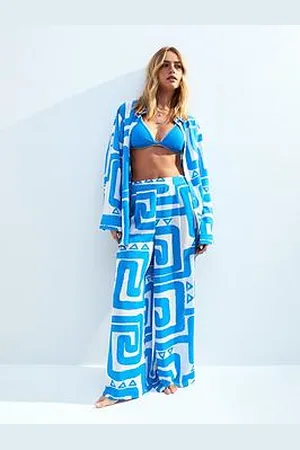 New Look Swirl Patterned Wide Leg Beach Trousers - Blue