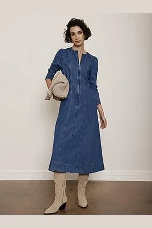 mint&berry Puff Sleeve Denim Midi Dress