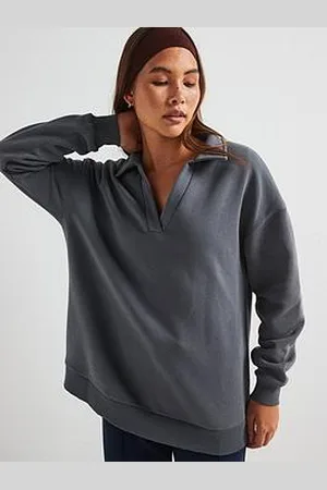 Very Oversized Longline Collar Detail Sweatshirt - Blue