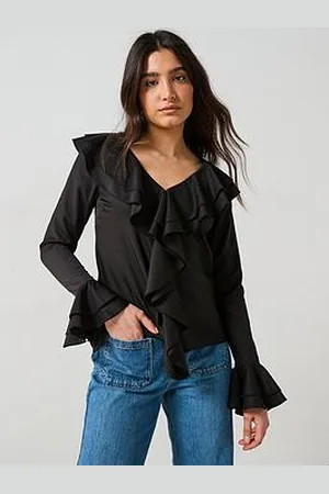 Very V Neck Ruffle Longline Blouse