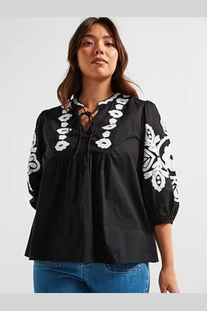 Very Mono Applique Blouse - Black/White