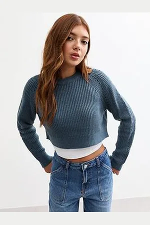 New Look Girls Hole Detail Crew Neck Crop Jumper