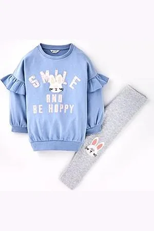 Very Girls Bunny Smile Frill Shoulder Sweatshirt And Legging Se
