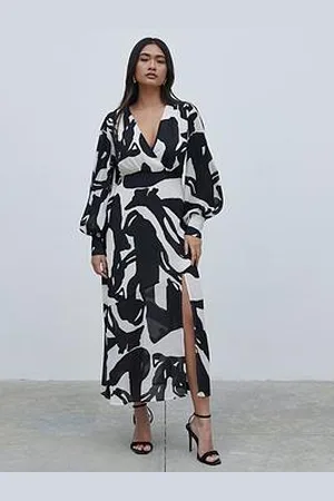 Pretty Lavish Printed Balloon Sleeve Dress - Black & White