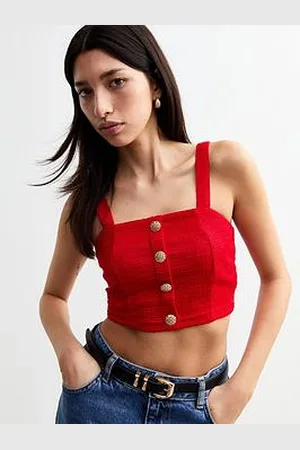New Look Boucle Button Detail Crop Top