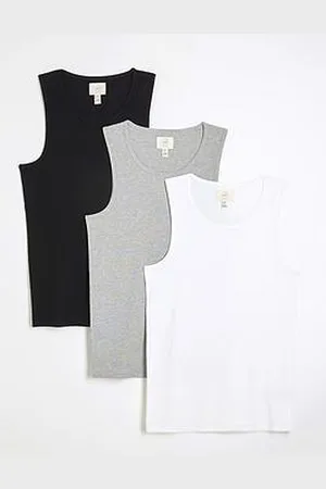 River Island 3Pk Muscle Fit Rib Vest - Multi