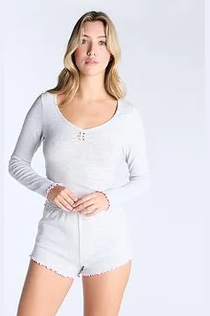 Boux Avenue Heart Pointelle Ls Tee & Short Set - Marl Mix