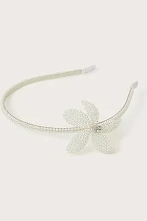 Monsoon Girls Pearly Flower Headband - Ivory