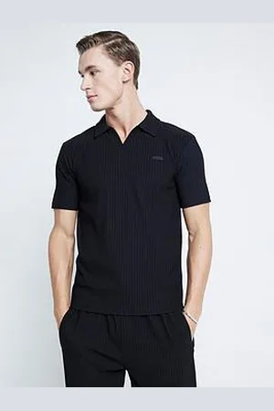River Island Muscle Fit Open Neck Rib Polo Shirt