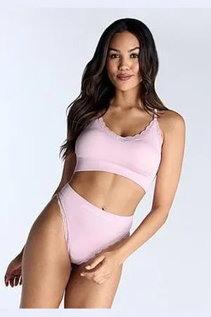Boux Avenue Rib Lace Trim Thong - Dusky