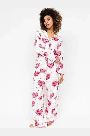 Cyberjammies Aria White Heart Printed Jersey Wideleg Pyjama Pant