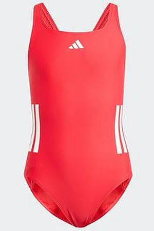 adidas Junior Girls 3 Stripe Swimsuit - Red