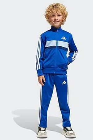 adidas Kids Unisex Seasonal Essentials Tiberio 3-Stripes Tricot Track Suit - Blue