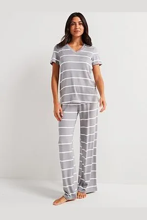Very V Neck Stripe And Wide Leg Loungewear Set