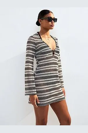 New Look Striped Crochet Kaftan Beach Cover Up Dress