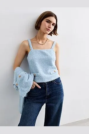 New Look Pale Textured Button Detail Cropped Vest