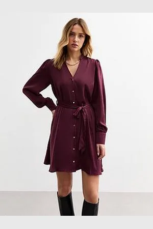 New Look Burgundy V-Neck Satin Mini Dress