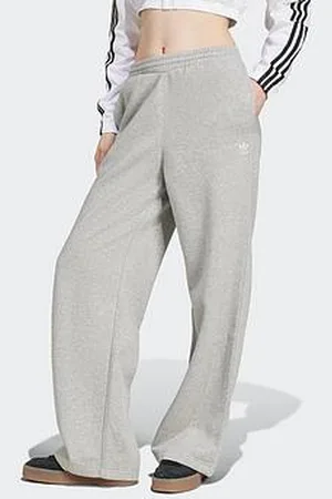 adidas Womens Wide Leg Fleece Joggers - Grey