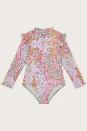 Monsoon Girls Paisley Upf Long Sleeve Swimsuit