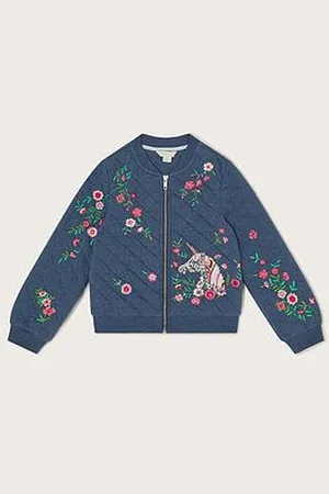Monsoon Girls Unicorn Floral Quilted Bomber Jacket