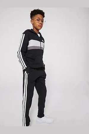 adidas Junior Boys Seasonal Essentials Tiberio 3-Stripes Fleece Track Suit - Black
