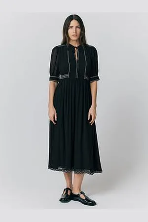 Ghost Emma Embroidered Georgette Midi Dress