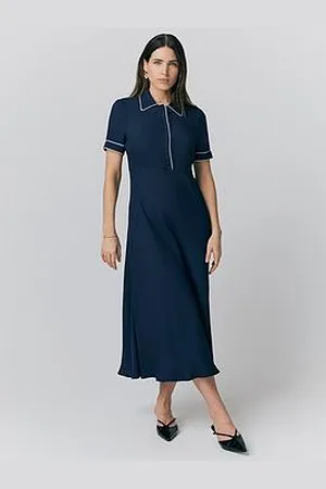 Ghost Sophia Crepe Collared Midi Shirt Dress