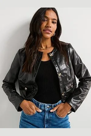 Very Faux Leather Textured Trophy Jacket