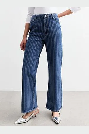 New Look Adalae Striped High-Waist Wide Leg Jeans