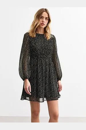 New Look Floral Print Shirred Chiffon Mini Dress