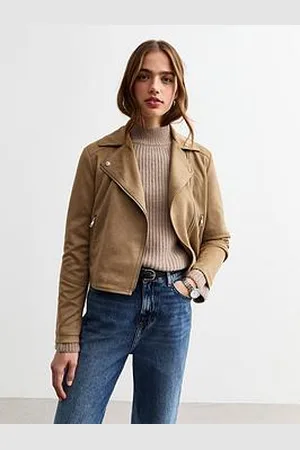 New Look Tan Faux Suede Biker Jacket