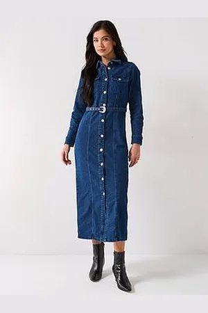 ONLY Belted Denim Midi Dress