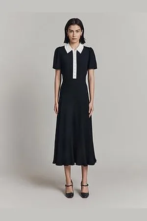 Ghost Bethan Satin Contrast Collar Midi Dress