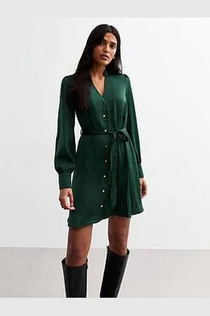 New Look Dark V-Neck Satin Mini Dress