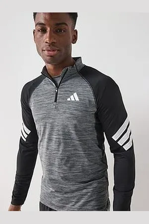 adidas Mens Training Gym+ 3 Stripe 1/4 Zip Top - Black