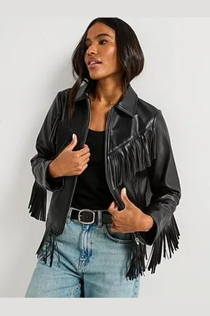 Very Faux Leather Fringe Biker Jacket