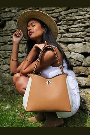 Luella Grey Adriana Camel Woven Handle Hobo - Tan