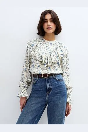 New Look Floral Print Frill Yoke Shirt