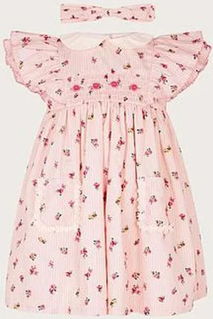 Monsoon Baby Girls Ditsy Floral Striped Dress - Ivory