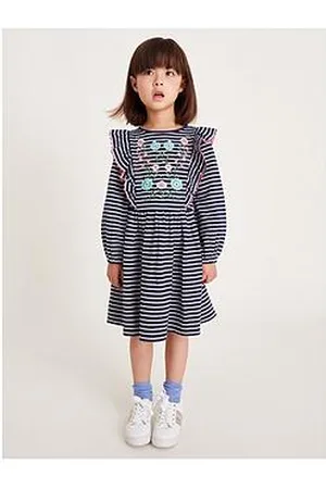 Monsoon Girls Striped Embroidered Sweat Dress