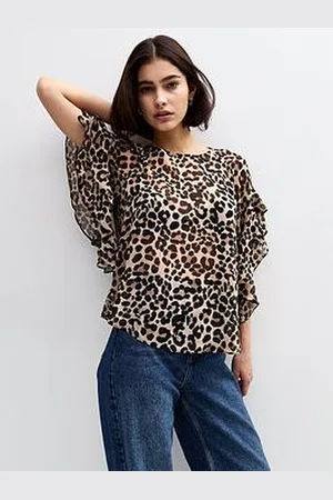New Look Leopard Print Frill Sleeve Blouse