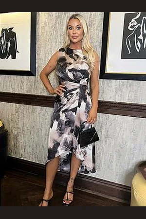 Ax Paris Marble Print Gathered Midi Dress With Shoulder Pads
