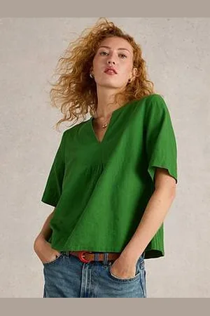 White Stuff Ash Linen Blend Top