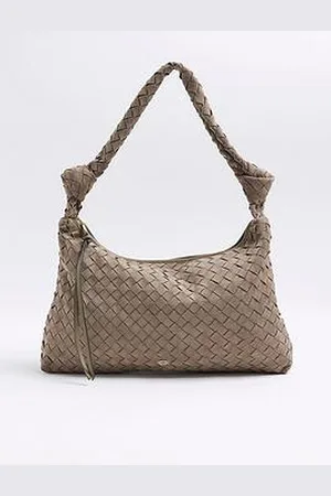 River Island Knot Handle Woven Slouch - Dark Khaki