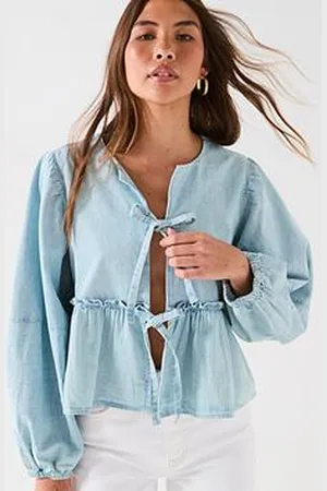 Free People Denim Brunch Babe Blouse
